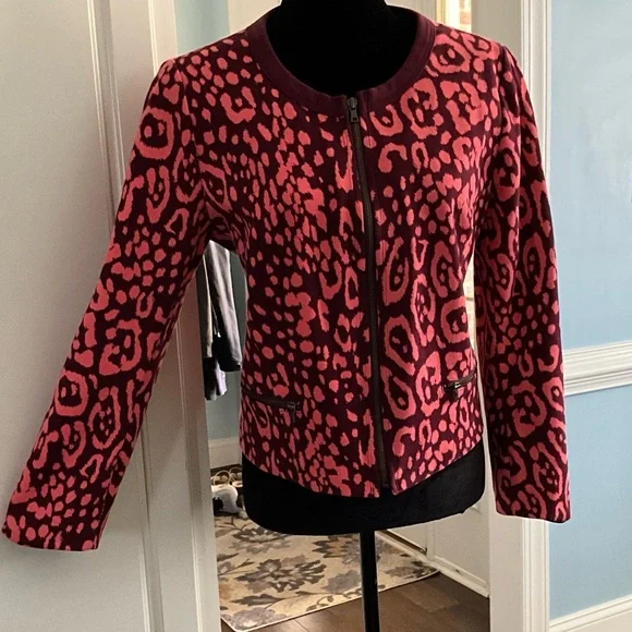 GAP Jacket Zip-Up Size 12 Jacket Burgundy & Peach Cropped Jacket - Picture 8 of 9